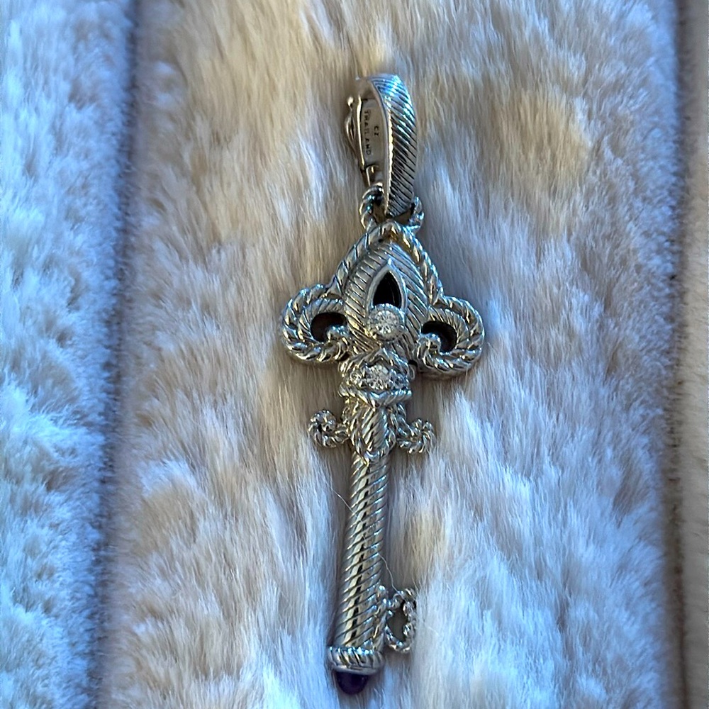 Judith Ripka, Solid Sterling Silver Key Pendant/E… - image 1